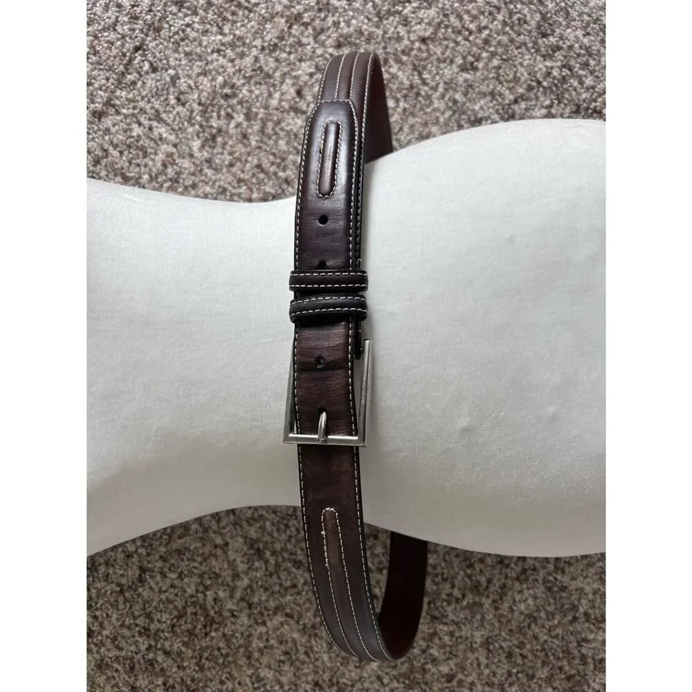 Mens Brown Genuine GrainLeather Belt with Contrast Stitching Size 44